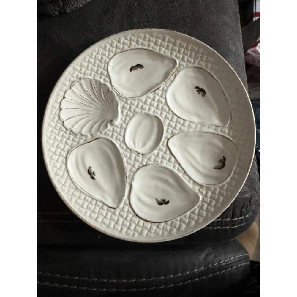 Vtg Franz Ant Mehlem Bonn Rhein Majolica Oyster Plate White Basketweave 6 Well